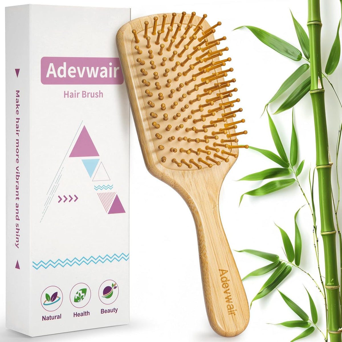 Hair Brush for Hair Growth, Bamboo Bristles Paddle Hair Brushes for Women Men and Kids Massaging Scalp, Wooden Brush with Ergonomic Handle for Detangling Curly Thick Wavy Hair
