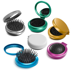 4 Pcs Travel Hair Brush - 4.25x1.49" Folding Hair Brush with Mirror and Flexible Nylon Bristles, Lightweight Travel Comb for Women - 4 Colors Pack, Foldable Hairbrush for Styling on the Go