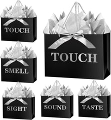JWSCYSY 12.6" 5 Senses Gift Bags with Tissue Papers and Ribbons for Men, Women, Him Her Birthday, Anniversary, Wedding, Valentine's Day (Black Silver)