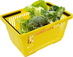 12 Pack Commercial Shopping Baskets - 28L Black/Yellow/Green Nesting Stackable Bins with Invisible Handle for Retail, Supermarket, Warehouse Durable Store Basket (Green)