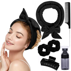 Heatless Velvet Hair Curlers to Sleep in Heatless Curls Overnight for Long Hair, No Heat Curling Rod Headband for Women All Hair Types -6 Pieces Set (Khaki)
