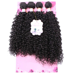 FRELYN Kinky Curly Hair Bundles Synthetic Hair Weave Bundles 18 18 20 20 Inches 4 Pieces/Pack Black Color Quick Weave Sew in Extension Very Soft