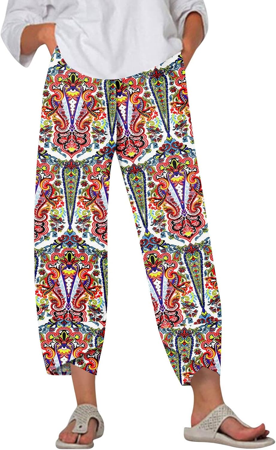 Ladies Drawstring Trousers with Pockets Loose Fit Summer 2025 Wide Leg High Waist Elastic Waist Long Pants