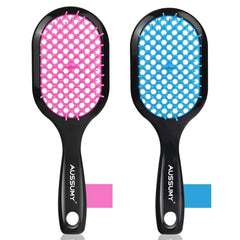 2 Pack Vented Detangling Hair Brush - Detangler Hairbrush for Effortless Tangle Removal - Ultra-Soft Bristles -For Natural Curly Straight Wet Dry Damaged Hair for Women Men Kids - Black & Pink