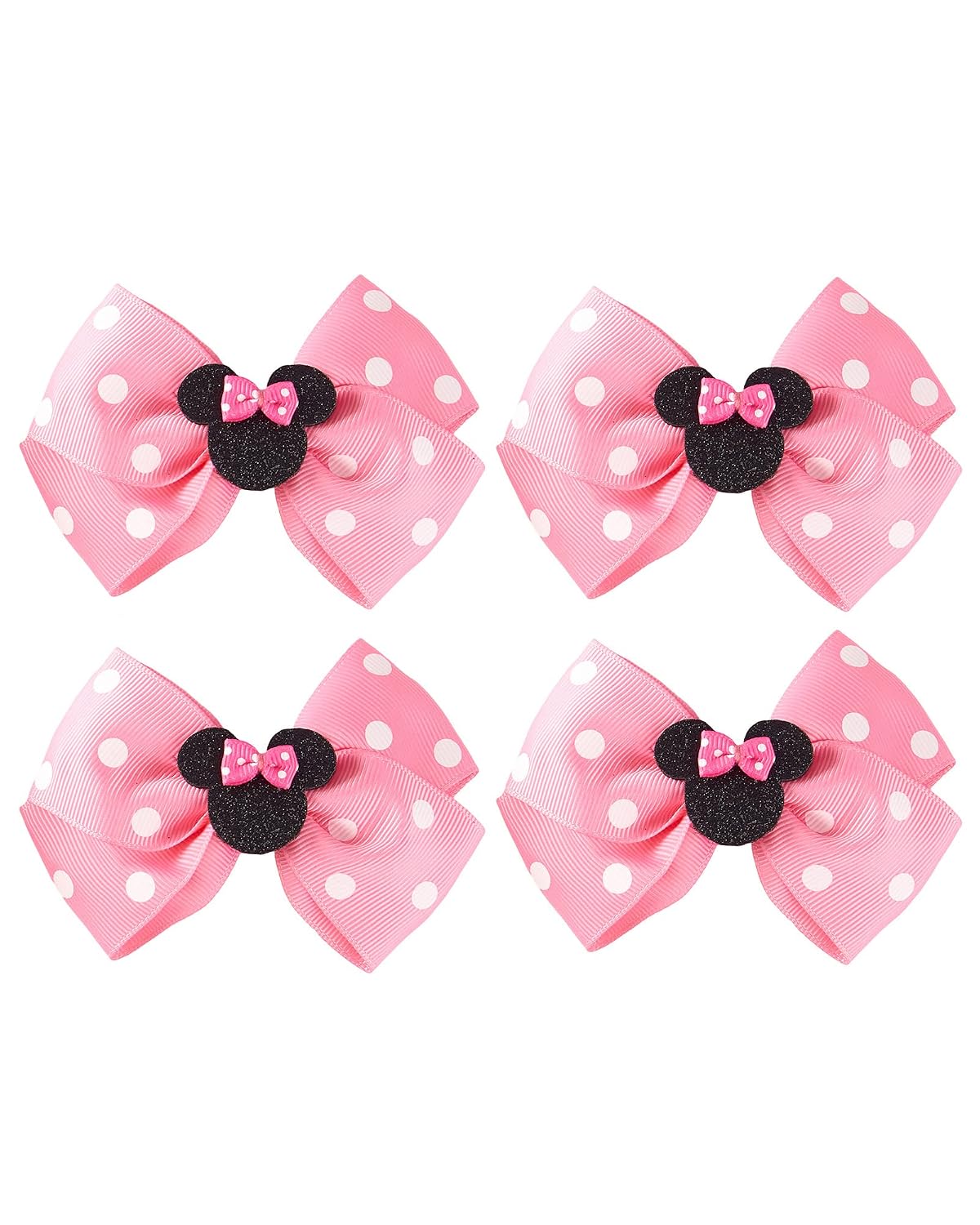4Pcs Mouse Ears Bow Clips for Girls Women 4Inch Birthday Party Decorations Gift Costume Hair Accessories Polka Dot Red