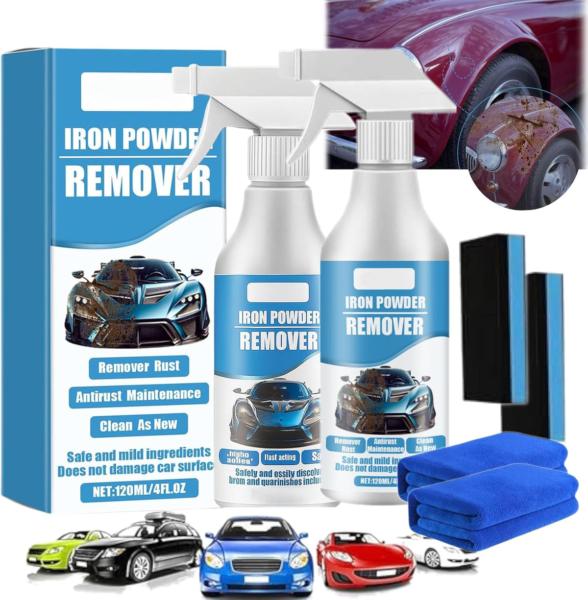 Car Rust & Iron Particle Remover Spray, 2025 Upgrade Rust Remover for Metal, Rust Remover Spray, Iron Stain Cleaner for Multiple Surfaces, for Heavy Duty Rust Dissolver for Metal, Tools, Cars (1)