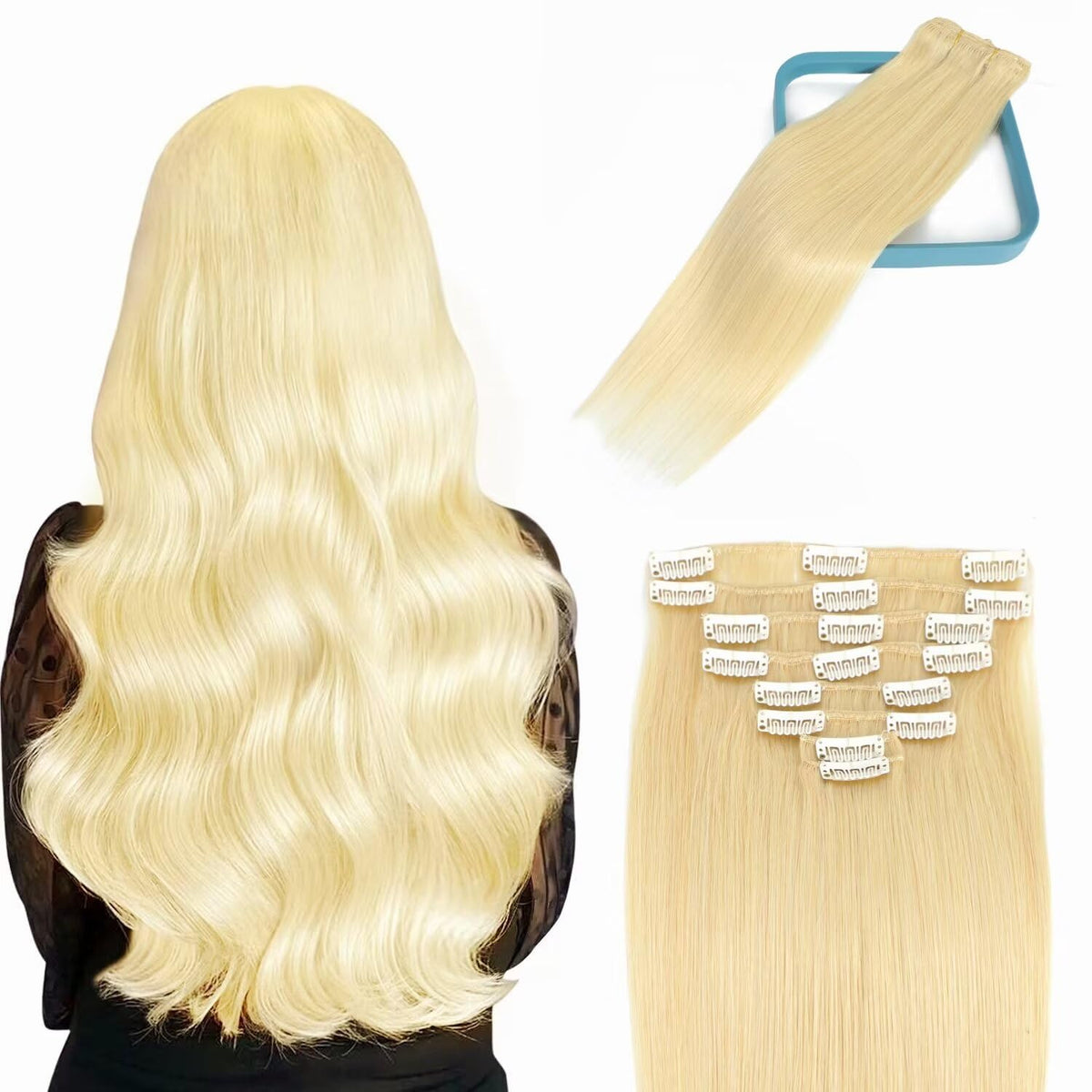 LORIEN Clip in Hair Extensions Real Human Hair, 18 Inch 100g/3.6oz, 1B Natural Black, Clip in 100% Brazilian Remy Human Hair Extensions 8pcs Per Set with 18 Clips Double Weft