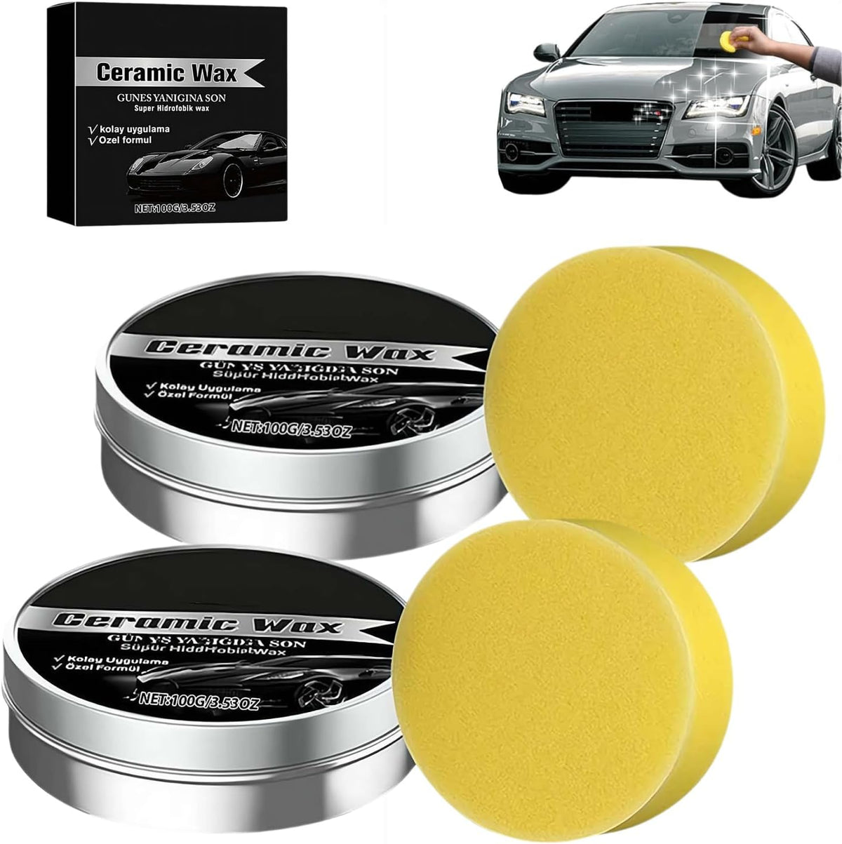 2PCS Ceramic Wax Cream,Strong Protection Car Coating Polishing Wax,Auto Car Scratch Repair Remover Paste Polish Vehicle Paint Care,Strong Protection Car Coating Polishing for All Cars