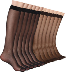 12 Pairs Knee High Stockings for Women, 20 Denier Sheer Nylon Socks for Women