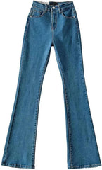 Women's Mid Waist Flare Jeans Zipper Fly Long Length Slim Fit Casual Denim Pants