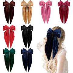 VOBOBE Hair Bow Clip, 8Pcs Big Satin Layered Hair Accessories for Women Girls, 8 Inch Barrette Hair Clip, Long Black Ribbon Bows, French Style, 8 Count
