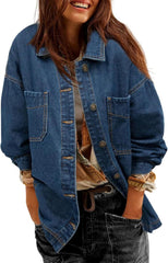 Womens Oversized Denim Jackets Button Down Loose Casual Long Sleeve Jean Jackets for Women Trendy 2024 Shacket Jacket