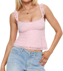 Women Y2k Lace Trim Tank Tops Teen Girl Fairycore Sleeveless Solid Going Out Streetwear Summer Crop Camisole