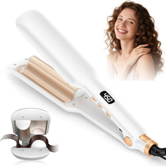 Curling Iron Hair Crimper, 1/2 Inch Waver Beach Curling Wands, Ceramic 2 Barrels 12 Temperature Setting Dual Voltage Hair Culer Tools for All Hairs, Fast Heat up and Auto Shutdown Protection (Gold)