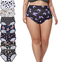 Women's Plus Size Underwear Floral Panties Briefs 7 Pack High Waist Panty Ladies Underwear for Women XL-5XL Undies