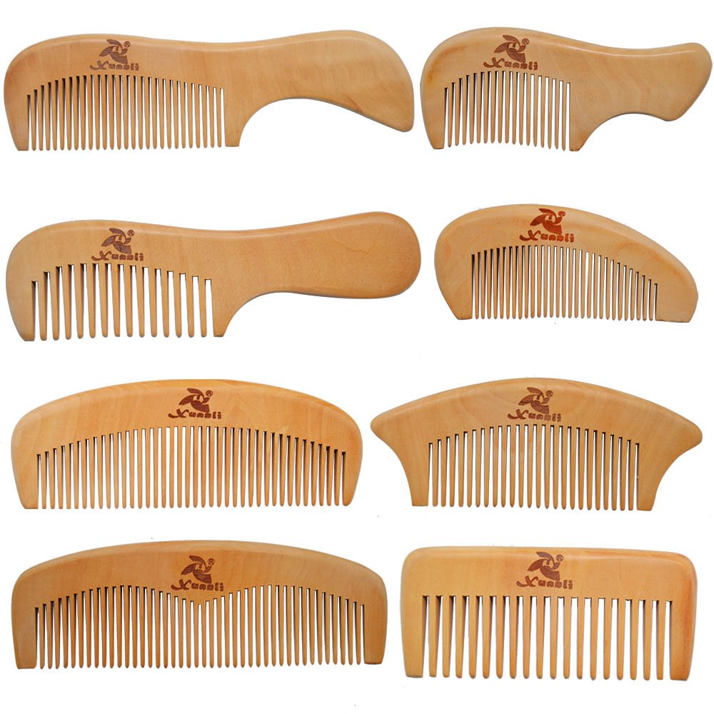 Xuanli® 8 Pcs The Family Of Hair Comb set - Wood with Anti-Static & No Snag Handmade Brush for Beard, Head Hair, Mustache With Gift Box (S021)
