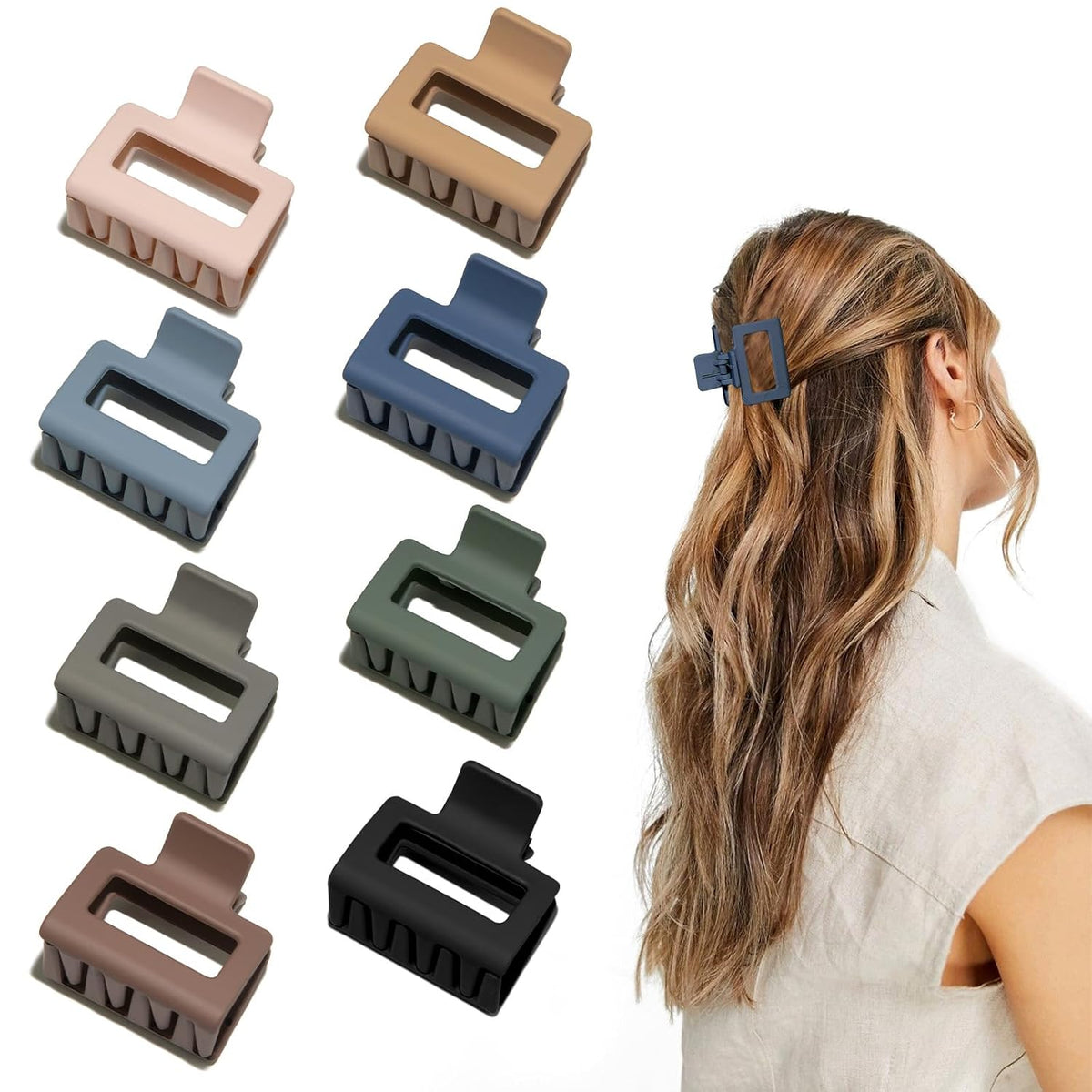 Medium Claw Hair Clips for Women Girls, 2" Matte Rectangle Small Hair Claw Clips for Thin/Medium Thick Hair, Hair Jaw Clips Nonslip Clips (Warm color)