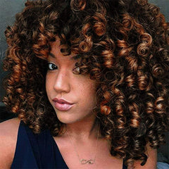 rosmile Curly Wigs for Black Women - Natural Black Synthetic African American Full Kinky Curly Afro Hair Wig with Bangs