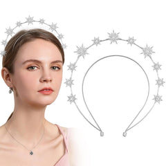 Aswewamt Gold Star Halo Crown Crystal Goddess Headband Rhinestone Halo Wedding Tiara Glitter Bridal Hair Band Headpiece Accessories for Women Girls