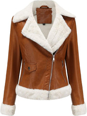 Women's Faux Shearing Jacket Thick Fur Lined Coat Sherpa Leather Jacket Fall Coats 2025 Trendy Clothes