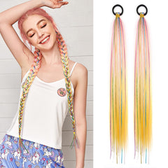 26 Inch Hair Tinsel Colored Braided Ponytail Extension 2 Pack Blue Pink Gradient Hair Extensions Ponytail with Elastic Tie Straight Sleek Wrap Around Hair Extensions for Braids