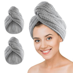 Microfiber Hair Drying Towel - 2Packs Waffle Long Hair Head Turban Wraps Terry Cloth Fast Absorbent Dry Anti Frizz Twist Plopping Curly Shower Turban for Women Wet Hair (Green)