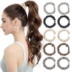 10 Pcs Small Satin Hair Ties No Damage for Women Girls Thick Thin Hair, Small Satin Scrunchies Hair Ties Skinny Hair Elastic Bands Ponytail Holders for Women Hair Accessories (Multicolor)