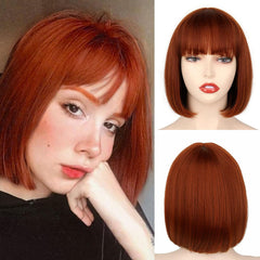 WERD Black Short Bob Wig,Straight Black Bob Wig with bangs, 10 inch Straight Bob Bangs Wig for Women Natural Looking for Daily Use
