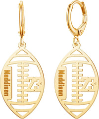 CharmSStory Womens Personalized Football/Soccer/Basketball/Volleyball/Baseball Earrings with Number Name Earrings Custom Nameplate Drop Earrings Customizable Name Jewelry Leverback Hoop Dangle Earring