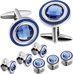 HAWSON Crystal Cufflinks and Studs Sets for Men's Tuxedo Shirts,Including One Pair Cufflinks for Men with 5 pcs Studs and Black Gift Boxes Suitable for Christmas,Father's Day,Business