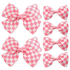 6 Pcs Checkered Hair Bow, Racing Flag Hair Clip, Black and White Accessories for Women, Birthday Party Halloween Bows for Girls, Racing Fan (2.5 Inch and 3.7 Inch)