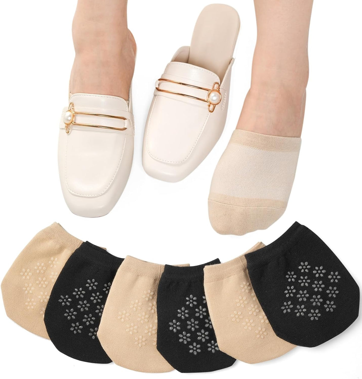 Toe Socks Womens for Mules, Half Socks Toe Topper Covers No Show Invisible Non-slip Liners for Clogs 4/6/8 Pairs