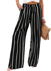 Women's Wide Leg Casual Long Pants High Elastic Waisted in The Back Business Offices Trousers Straight Pants with Pocket