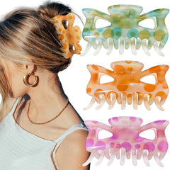 Flower Hair Claw Clips for Women/Girls, 3PCS 3.1" Big Cute Clips for Thick/Thin Fine Hair, Nonslip Strong Hold Hair Styling Accessories (A-colorful)