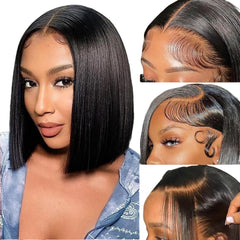 Wear and Go Glueless Bob Wig Human Hair Pre Plucked Pre Cut 4x4 Lace Closure Bob Wigs For Black Women Human Hair Glueless Straight Bob Lace Front Wigs For Beginner Short Wig Human Hair (10 Inch)