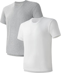 DAVID ARCHY Men's T-Shirt Heavyweight Tees Cotton Sorona Casual Plain Shirts Side Slit/Curved Hem Tees for Men 2-Pack