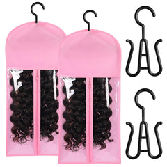 2PCS Hair Extension Holder Wig Stand & Organizer - Hanger & Bag for Multiple Wigs (Black)