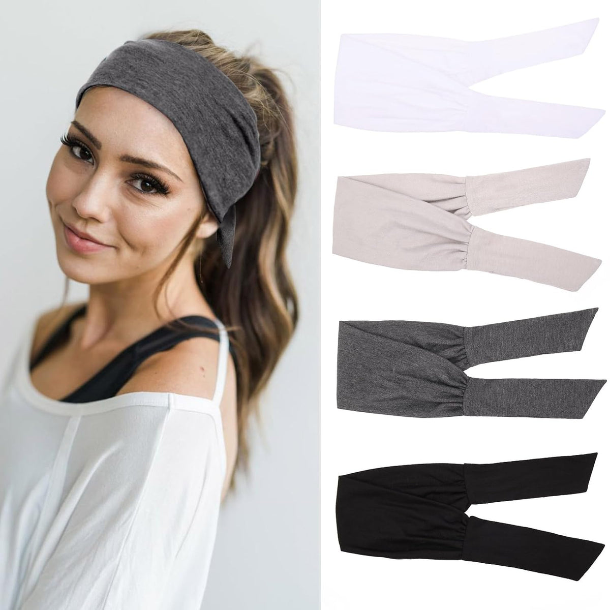4-Piece Adjustable Knotted Headbands for Women - Elastic, Fashionable Sports & Workout Headbands