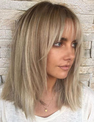 RENERSHOW Short Wigs for White Women Layered Brown Ombre Blonde Pixie Wig Synthetic Short Hair Wig with Bangs Mix Color Natural Looking Daily Party