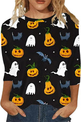 Halloween Shirts for Women 2025 Funny Pumpkin Ghost Tees 3/4 Sleeve Skull Graphic Tshirt Spooky Season Tops