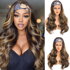 Colorful Queen Glueless Headband Wig Long Black Body Wave Headband Wigs for Black Women Synthetic Natural Looking Wavy Wig Heat Resistant 180% Density (26inch, 1B#)