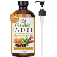 Pure Castor Oil Organic Cold Pressed Unrefined Glass Bottle-USDA Certified for Castor Oil Pack Wrap for Face,Hair Growth,Eyelashes,Eyebrows-16oz