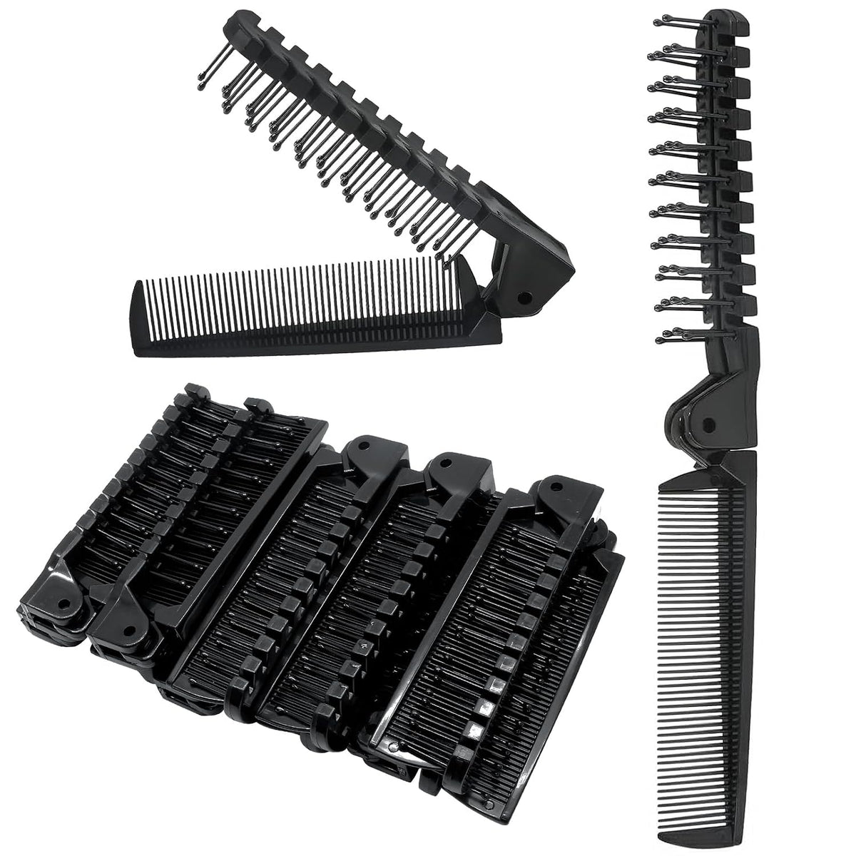 3PCS Travel Foldable Brush, Anti-Static Hair Comb and Double Headed Hairdressing Tool for Men & Women (Black)