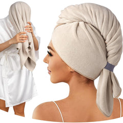 Umisleep 100% Microfiber Hair Towel, 41" x 22" Super Absorbent Hair Care Towel, Ultra Soft Hair Towel Wrap with Elastic Loop, Large Curly Hair Towel for Women Long, Thick Hair, Camel