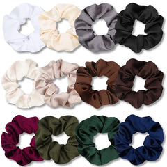 IVARYSS Scrunchies for Hair Sleep, Premium Satin Soft Than Silk for Women Curly Hair, Cute Bands Ties for Girls Thin | Thick Hair Styling, 12 Pack, Black