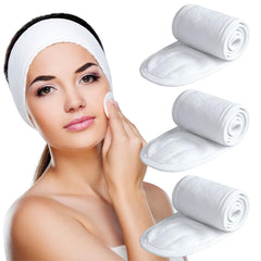Denfany Spa Headband 3 Pack Ultra Soft Adjustable Face Wash Headband Terry Cloth Stretch Make Up Wrap for Face Washing, Shower, Facial Mask, Yoga (Black + White + Grey)