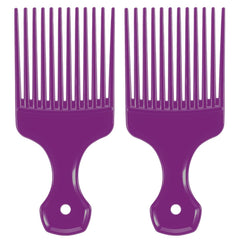 SIMPOR 2 Pcs Hair Pick Comb Wide Tooth Lift for Hair Styling Detangling Plastic Afro Pick for Women Men (Purple, Black)
