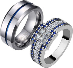 ringheart 2 Rings His and Hers Ring Couple Rings Matching Ring AAA Cz Womens Wedding Ring Sets Tungsten Mens Wedding Bands