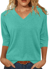 JomeDesign Womens Tops 3/4 Length Sleeve Summer V Neck Shirts Casual Tunic Tops 2025