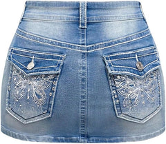 Floerns Women's Y2k Butterfly Denim Skirts Low Waist Stretch Bodycon Mini Skirt
